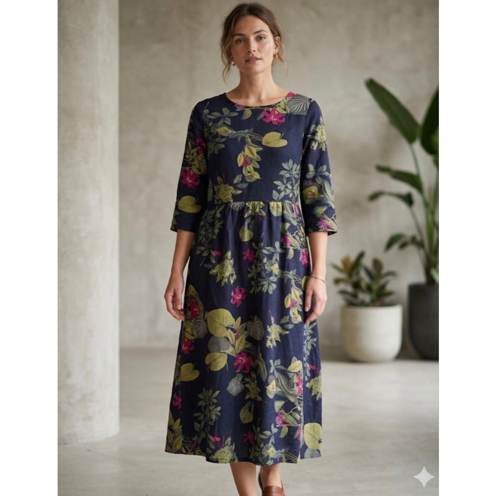 Unbranded Navy Floral Midi Dress Size L